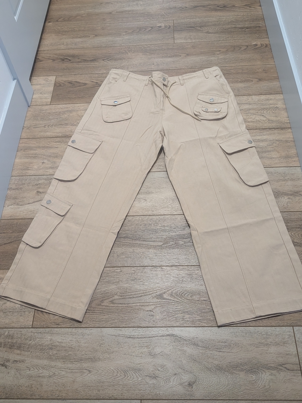 Wide-Leg Cargo Pants in Beige - Women's Utility Style